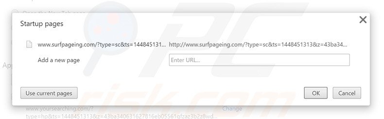 Removendo a página inicial surfpageing.com do Google Chrome