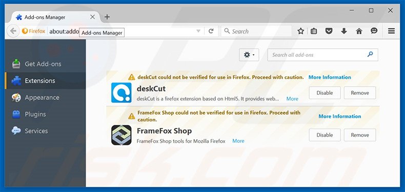 Removendo as extensões relacionadas a surfpageing.com do Mozilla Firefox