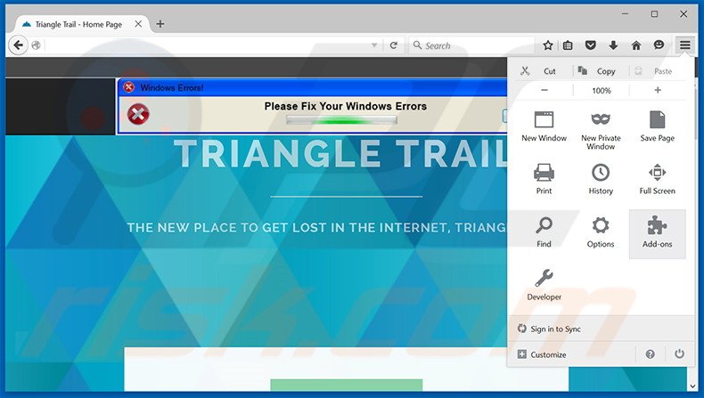 Removendo os anúncios Triangle Trail do Mozilla Firefox passo 1