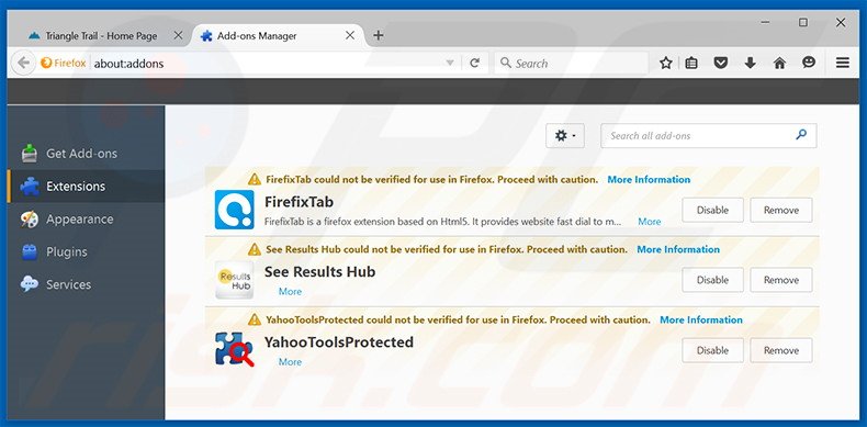 Removendo os anúncios Triangle Trail do Mozilla Firefox passo 2