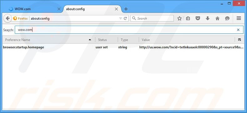 Removendo a página inicial wow.com e motor de busca padrão do Mozilla Firefox