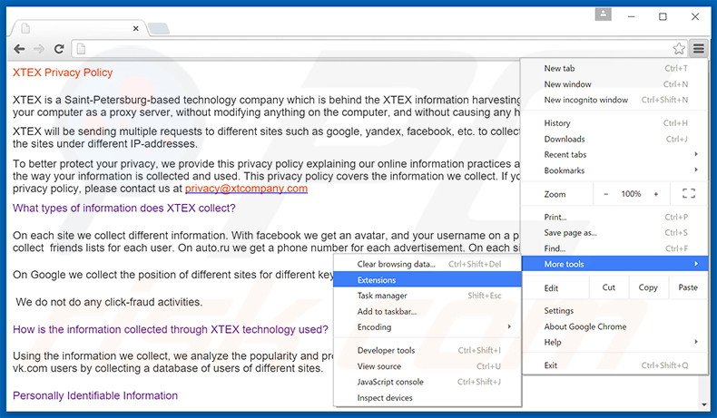 Removendo os anúncios XTEX do Google Chrome passo 1