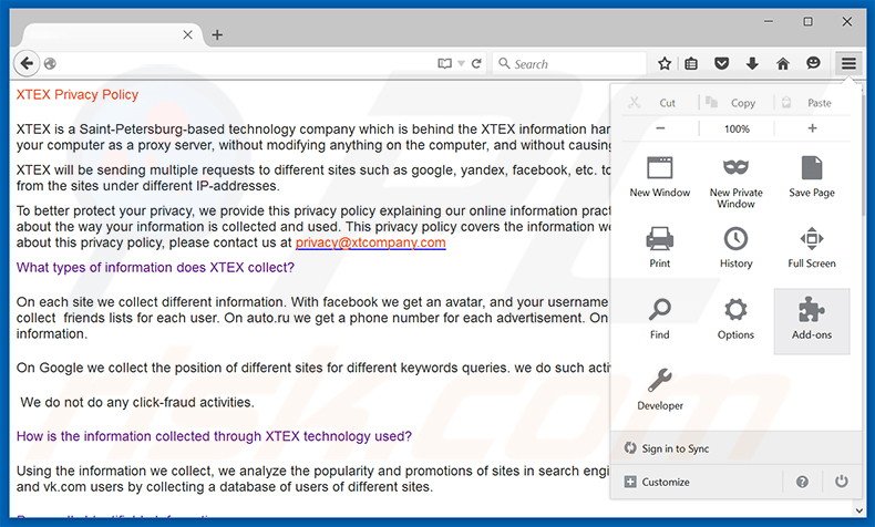 Removendo os 'Anúncios XTEX' do Mozilla Firefox passo 1