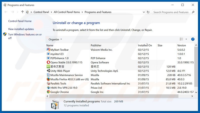 desinstalar o adware XTEX via Painel de Controlo