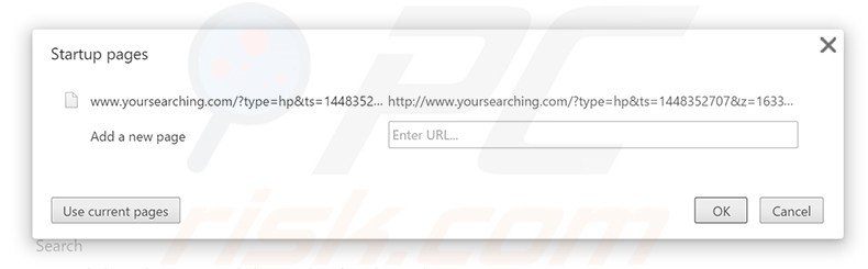 Removendo a página inicial yoursearching.com do Google Chrome