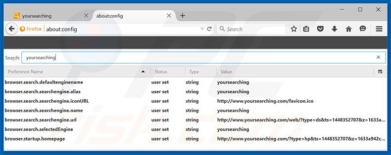 Removendo a página inicial yoursearching.com e motor de busca padrão do Mozilla Firefox