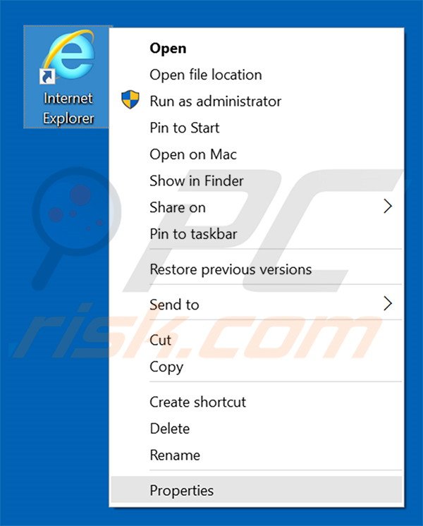 Removendo yoursearching.com do atalho do Internet Explorer passo 1