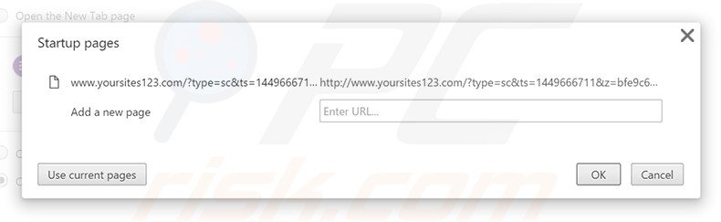 Removendo a página inicial yoursites123.com do Google Chrome