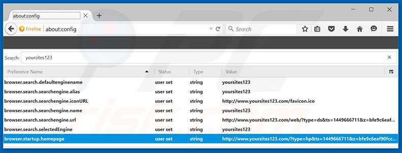 Removendo a página inicial yoursites123.com e motor de busca padrão do Mozilla Firefox