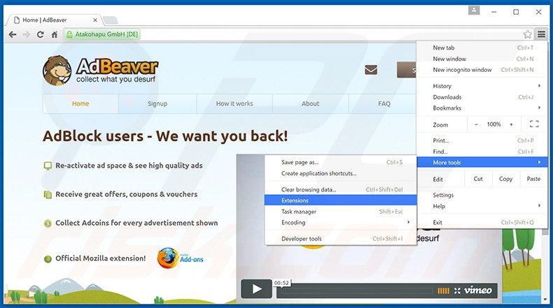 Removendo os anúncios AdBeaver do Google Chrome passo 1