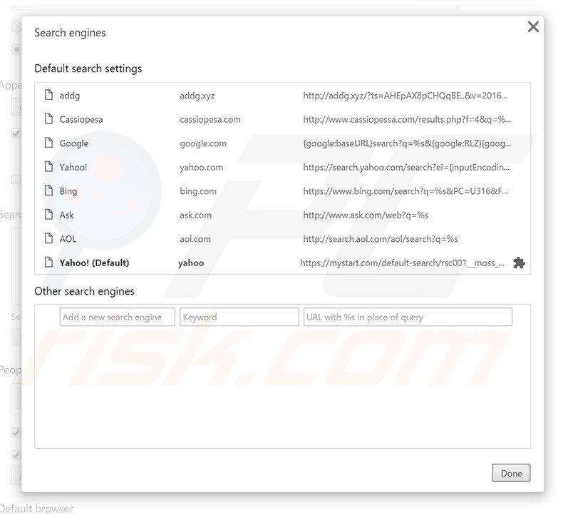 Removendo addg.xyz do motor de busca inicial do Google Chrome