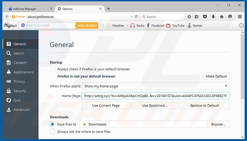 Removendo addg.xyz da página inicial do Mozilla Firefox