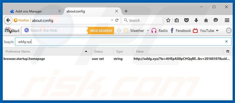 Removendo addg.xyz da página inicial e motor de busca padrão do Mozilla Firefox