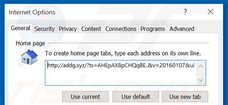 Removendo addg.xyz da página inicial do Internet Explorer