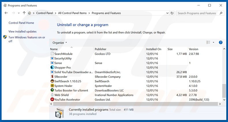 desinstalar o sequestrador de navegador addg.xyz via Painel de Controlo