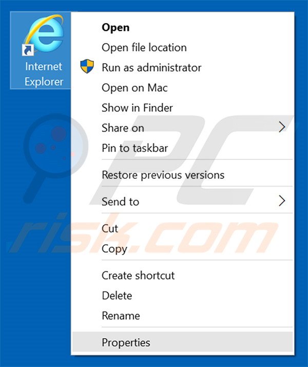 Removendo didisearch.com do atalho do Internet Explorer passo 1