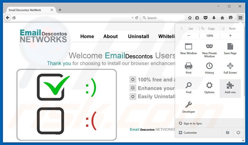 Removendo os anúncios Email Descontos do Mozilla Firefox passo 1