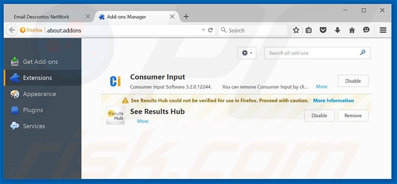 Removendo os anúncios Email Descontos do Mozilla Firefox passo 2