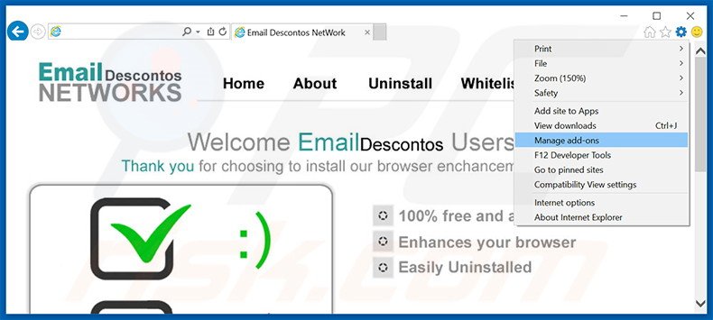 Removendo os anúncios Email Descontos do Internet Explorer passo 1
