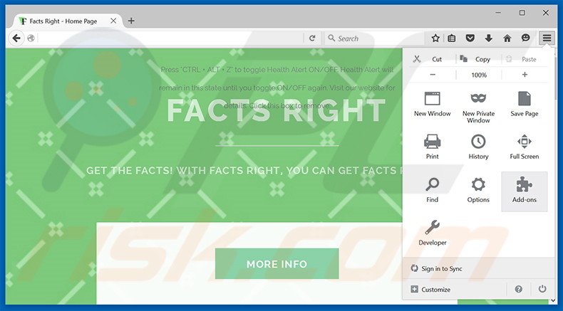 Removendo os anúncios Facts Right do Mozilla Firefox passo 1