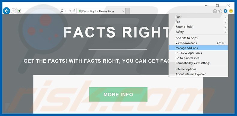 Removendo os anúncios Facts Right do Internet Explorer passo 1