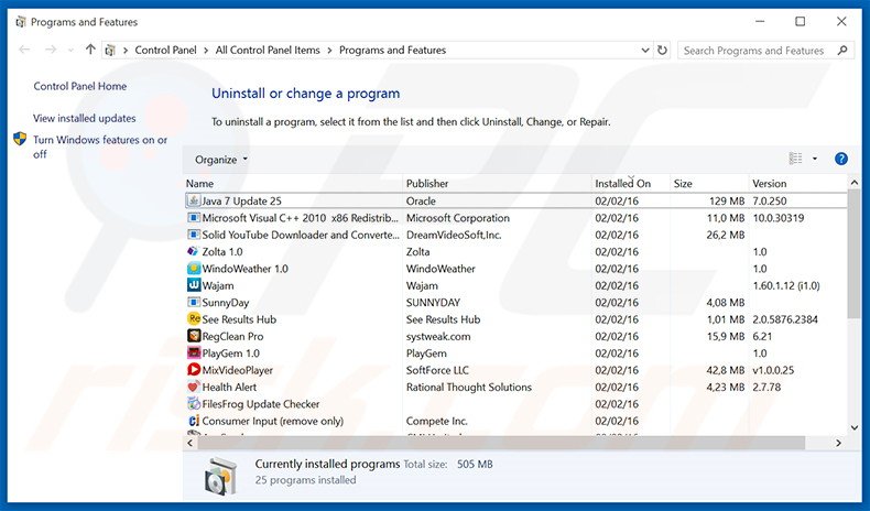 desinstalar o adware Facts Right via Painel de Controlo