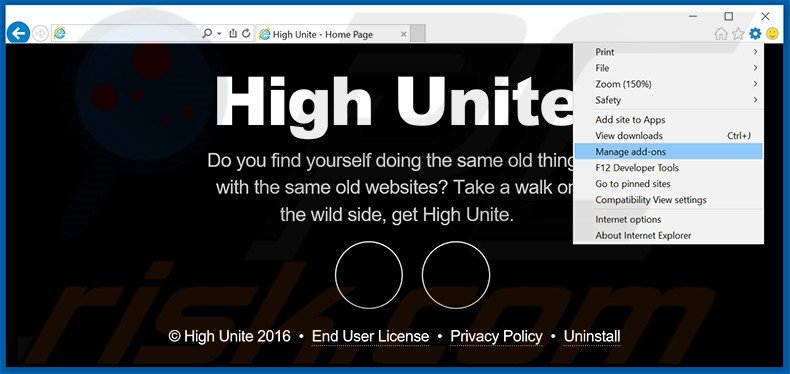 Removendo os anúncios High Unite do Internet Explorer passo 1