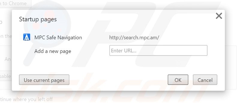 Removendo a página inicial search.mpc.com do Google Chrome