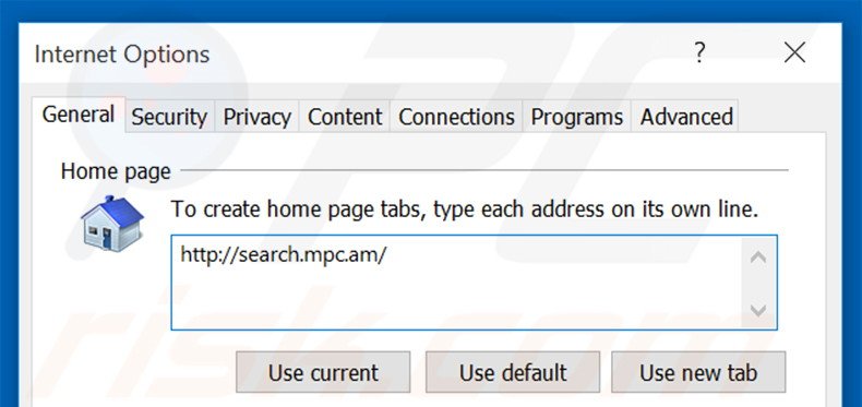 Removendo a página inicial search.mpc.com do Internet Explorer