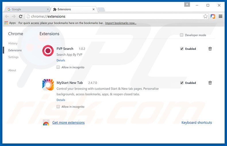 Removendo as extensões relacionadas a newsearch123.com do Google Chrome