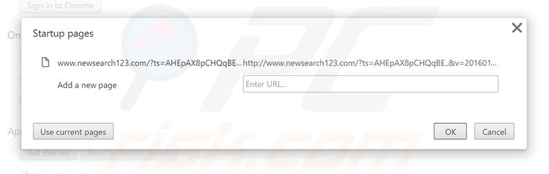 Remova newsearch123.com da página inicial do Google Chrome