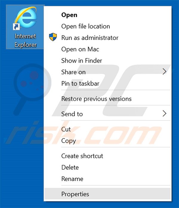 Removendo newsearch123.com do atalho do Internet Explorer passo 1