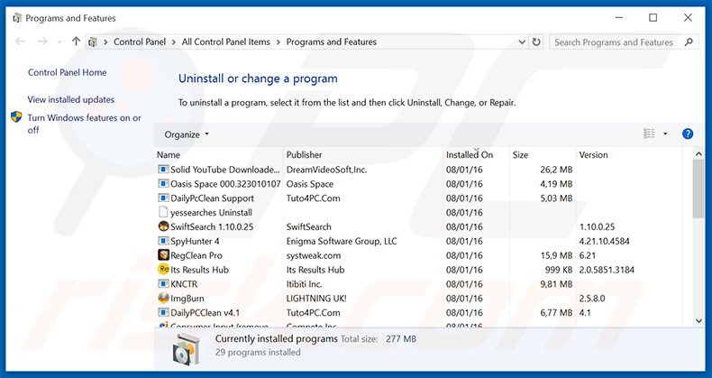 desinstalar o sequestrador de navegador newsearch123.com via Painel de Controlo