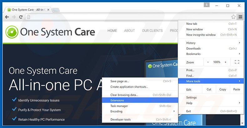 Removendo os anúncios One System Care do Google Chrome passo 1