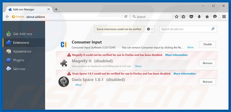 Removendo as extensões relacionadas a ooxxsearch.com do Mozilla Firefox