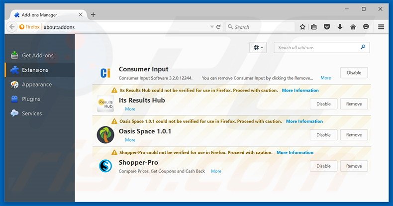 Removendo as extensões relacionadas a search.ozipcompression.com do Mozilla Firefox