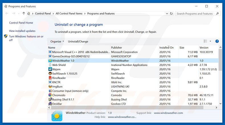 desinstalar o adware Positive via Painel de Controlo