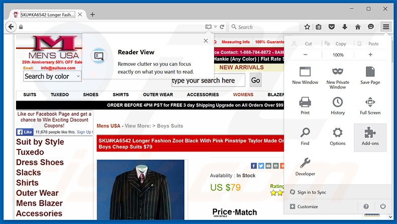 Removendo os anúncios RightTopDeals do Mozilla Firefox passo 1