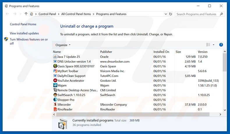 desinstalar o adware RightTopDeals via Painel de Controlo