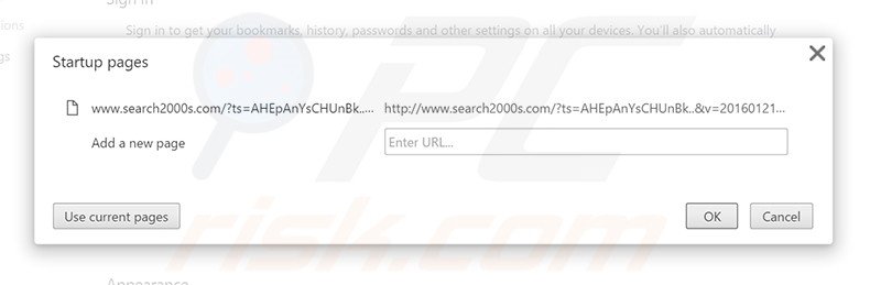 Remova search2000s.com da página inicial do Google Chrome