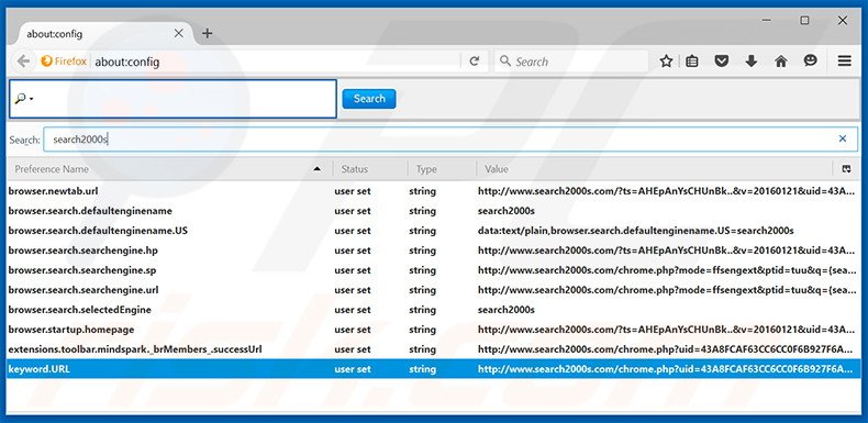 Removendo search2000s.com da página inicial e motor de busca padrão do Mozilla Firefox