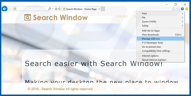 Removendo os anúncios Search Window do Internet Explorer passo 1