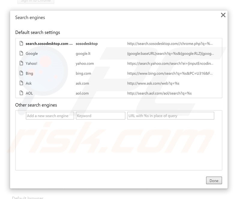 Removendo search.sosodesktop.com do motor de busca padrão do Google Chrome