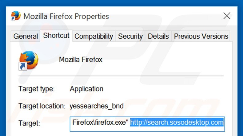 Removendo search.sosodesktop.com do atalho do Mozilla Firefox passo 2