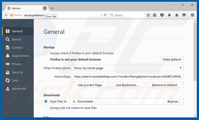 Removendo a página inicial search.sosodesktop.com do Mozilla Firefox