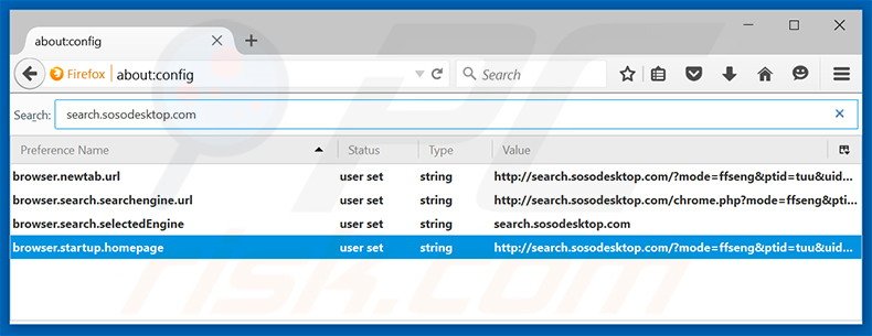 Removendo a página inicial search.sosodesktop.com e motor de busca padrão do Mozilla Firefox