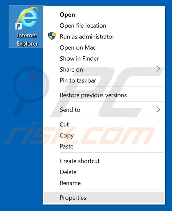 Removendo search.sosodesktop.com do atalho do Internet Explorer passo 1