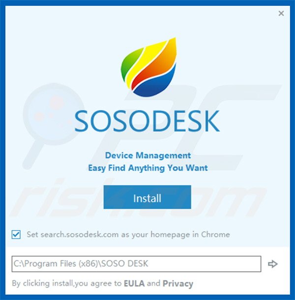 Configuração da instalação do sequestrador de navegador oficial SOSO DESK