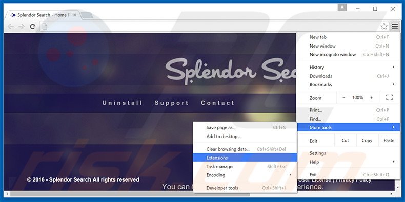 Removendo os anúncios Splendor Search de Google crome passo 1