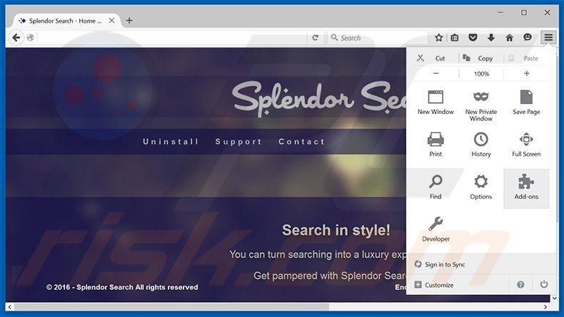 Removendo os anúncios Splendor Search do Mozilla Firefox passo 1